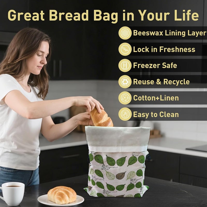 GCTGCT Sourdough Bread Bags for Homemade Bread Freezer & Refrigerator, 17" X 13" Moisture Lock and Freshness with Reusable Linen Materials Reusable Bread Bag Bread Boxes(2 Pack) - Image 5